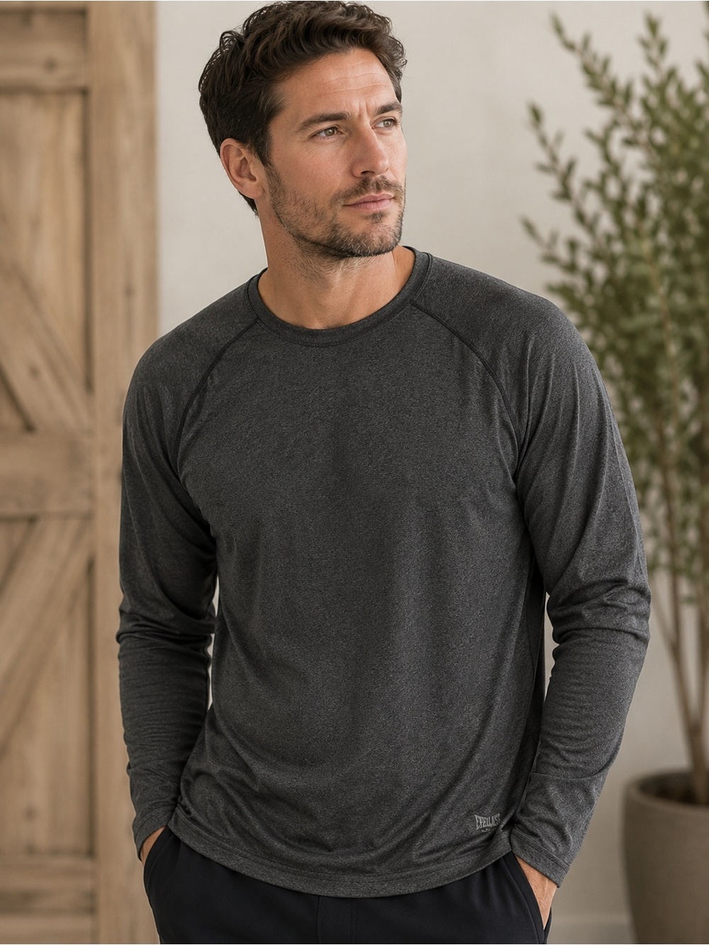 EVERLAST Minimalist Men's Charcoal Long Sleeve Tee Sz L